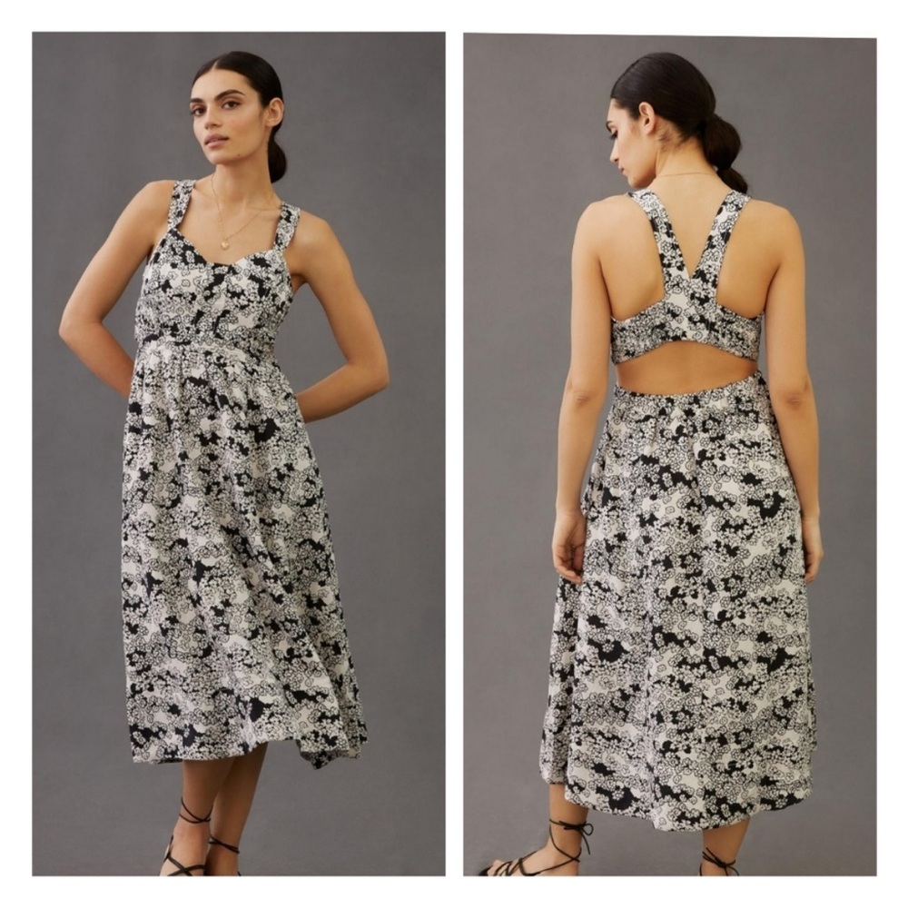 Anthropologie Black and White Floral Midi Dress